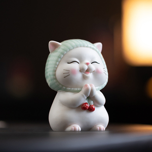 【许愿猫】可爱小猫摆件手工陶瓷家居装饰品卡通动物玄关桌面摆设