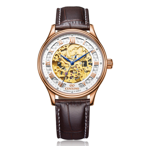 卡斯诺镂空全自动机械手表奢华时尚真皮表带蓝宝石镜面男士腕表