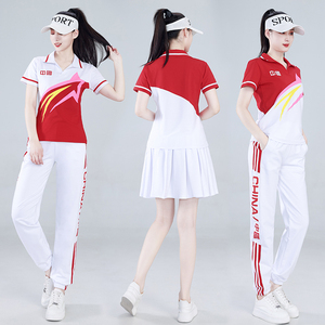 广场舞服装新款套装短袖跳舞蹈衣服中国红健身操运动装队服演出服