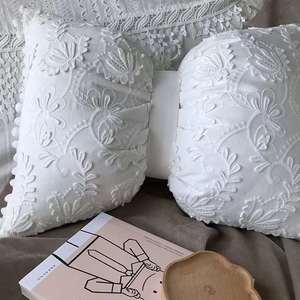 欧式白色蕾丝小花朵蝴蝶结腰枕套抱枕可拆洗布艺车内靠枕定制