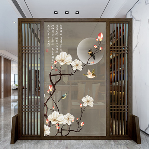 000人付款淘宝新中式镂空实木隔断墙客厅大堂屏风入户玄关扇形艺术