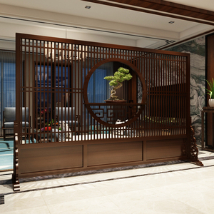 新中式实木屏风隔断现代简约客厅进门玄关公司大厅办公室酒店座屏