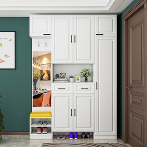 高立式鞋柜带镜子大容量门口可坐储物收纳柜子客厅简约防尘玄关柜