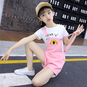 大女童t恤休闲背带短裤套装7夏季衣服6夏天穿9岁小女孩洋气儿童装