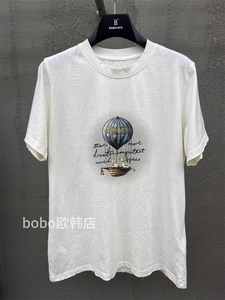 BOBO1972热气球印花白色短袖T恤女2024夏新款设计感半袖上衣ins风