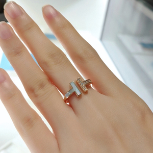 代购tiffany/蒂芙尼双t开口戒指 18k玫瑰金 无钻 镶钻 男女对戒