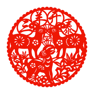 三羊开泰剪纸窗花植绒布r喜庆布置门贴风水贴画双面红色带不干胶