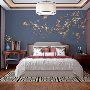 新中式素雅沙发电视背景墙壁纸手绘荷花茶室书房卧室床头装饰墙布末