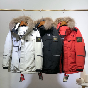 thenorthface北面极地羽绒服男女情侣中长款毛领工装多袋防水户外