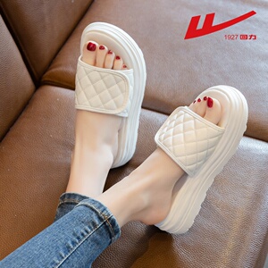 回力真皮拖鞋女2022年夏季新款厚底休闲沙滩凉拖鞋外穿时尚一字拖