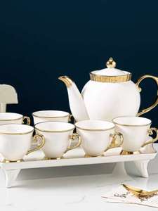 欧式陶瓷水具套装新款客厅家用轻奢风简约待客带托盘茶具组合