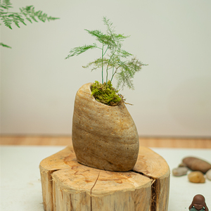 徽派c系石艺石头花盆天然原石鹅卵石艺术盆栽石培中国风家居装饰