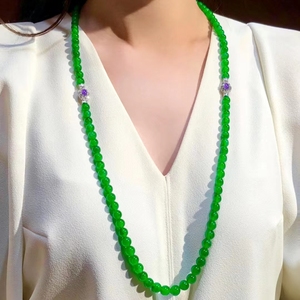 冰种正阳绿翡翠珠串项链缅甸天然a货正品帝王绿手串女款生日礼物