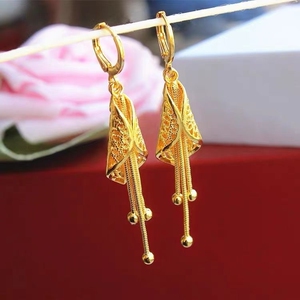 黄金耳钉999足金老凤祥和正品真金耳环女流苏耳钩耳坠旺夫不掉色