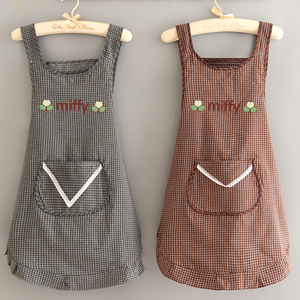 韩式围裙厨房做饭棉布透气耐磨薄女围腰工作上班夏季新款定制印字