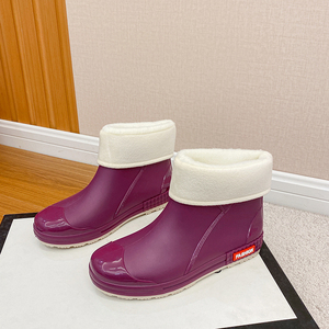 防水防滑雨靴加绒短腰女式水鞋冬天保暖短筒胶鞋时尚大人工作雨鞋
