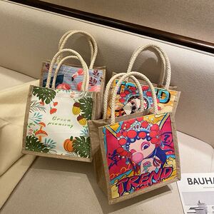 购物袋改造包麻布袋手绘黄麻包diy手提袋亚麻日式上班帆布拎包