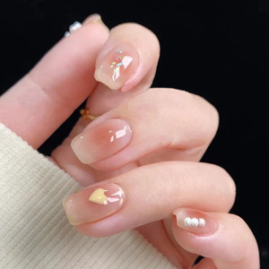 【纯手工】黄色爱心甜酷穿戴甲短款夏2023年甲片美甲指甲贴片法式