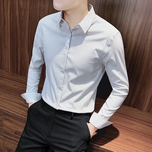 竖条纹衬衫男士长袖时尚商务男装春秋季新款高级感修身正装衬衣