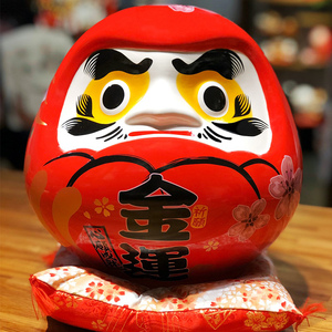 金石工坊日式开运红色达摩招财猫店铺开业创意陶瓷存钱储罐大摆件