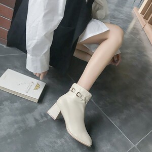 伊莎卡迪女鞋2021新款秋冬季高跟短靴时尚圆头加绒短筒女靴z子891