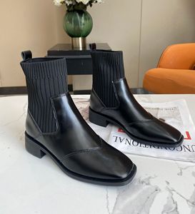 兮忘城女鞋派中派刺玫瑰棕色皮鞋女切尔西平底短靴英伦风瘦瘦袜靴