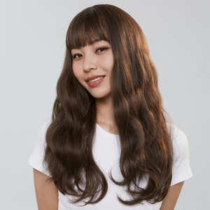lucy lee亚麻色齐刘海长卷发齐刘海假发片女全头套大波浪韩版仿真