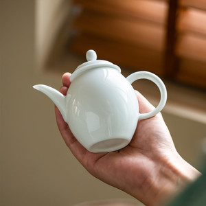景德镇手工白瓷茶壶泡茶家用陶瓷功夫茶具球孔简约纯色小容量单壶