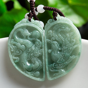 一元拍卖翡翠a货龙凤对情侣玉坠玉石龙凤呈祥挂件男女款玉原石