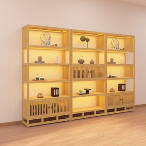 新中式禅意茶叶柜茶室货架茶叶店展示柜简约瓷器古董展柜陈列柜