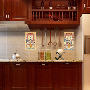 灶王爷贴画2022春节招财进宝土地公婆装饰画像厨房瓷砖灶神像挂画