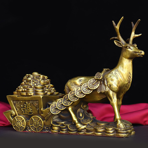 纯铜鹿拉元宝车摆件家居客厅收银台店铺桌面装饰开业礼品一鹿发财