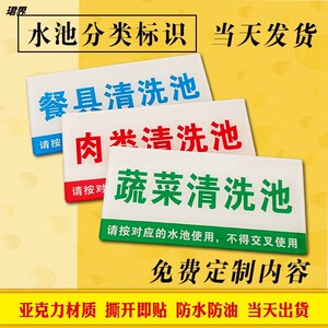 厨房分类水池标识牌4d管理餐具蔬菜肉类饭店食堂清洗池贴牌标签
