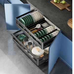 卡航拉篮厨房橱柜内置碗篮抽屉式双层厨柜调味料碗柜收纳碗碟拉篮