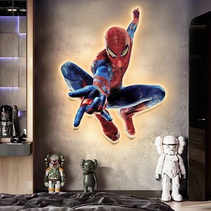 蜘蛛侠漫威英雄装饰画客厅沙发背景墙儿童房男孩床头LED壁灯挂画