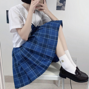 啵啵贝琪 宇山漫 格裙jk制服原创蓝格子百褶裙女日系制服裙 现货