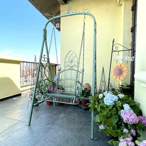 美式乡村复古铁艺户外秋千吊椅 花园阳台露台室内庭院单双人吊篮