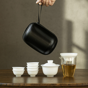 德化白瓷盖碗旅行茶具套装便携式功夫茶快客杯一壶四六杯户外茶具