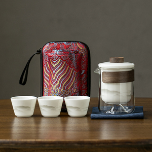 德化白瓷便携式旅行茶具套装一壶三杯四杯随行户外泡茶玻璃快客杯