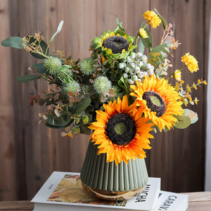 在野 向日葵仿真花束客厅餐桌花瓶插花摆件轻奢装饰花艺摆件套装