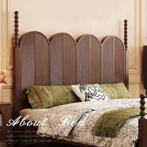 美式实木床1.5m中古风主卧双人床轻复古简约高靠背1.8米雕花婚床