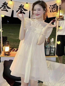 【在逃公主】夏日仙仙娃娃连衣裙2024纯色立领小个子减龄甜美短裙