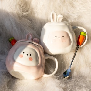 兔子陶瓷马克杯带盖水杯子创意少女可爱情侣款一对家用牛奶咖啡杯