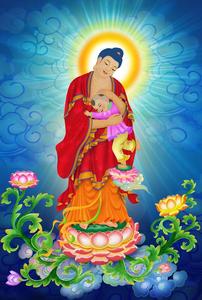 无量寿佛子归图结缘高清阿弥陀佛画像佛像挂画相纸双面塑封