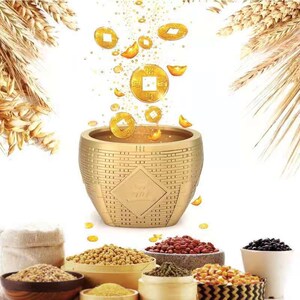 发财铜缸五谷丰登铜缸摆件家居办公室装饰用品招财铜缸