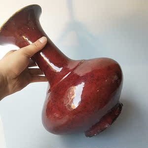 南知堂老瓷器清代中期郎窑红花瓶古董单色釉天球瓶窑变釉赏瓶包