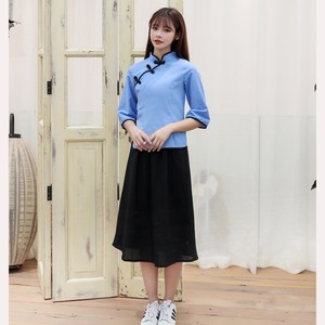 国学服装女老师套装长袖汉服校服演出服大码民国风女装200斤裙