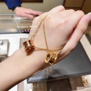现货bvlgari/宝格丽18k玫瑰金b.zero1情侣款锁骨链三环弹簧项链女