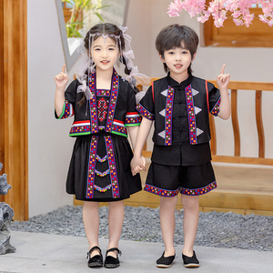 少数民族服装儿童哈尼族演出服男女童彝族苗族布依夏季短袖表演服