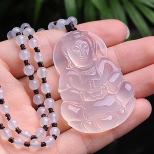 天然冰种玉髓观音玉项链冰透菩萨玉石吊坠男女款玛瑙挂件毛衣链